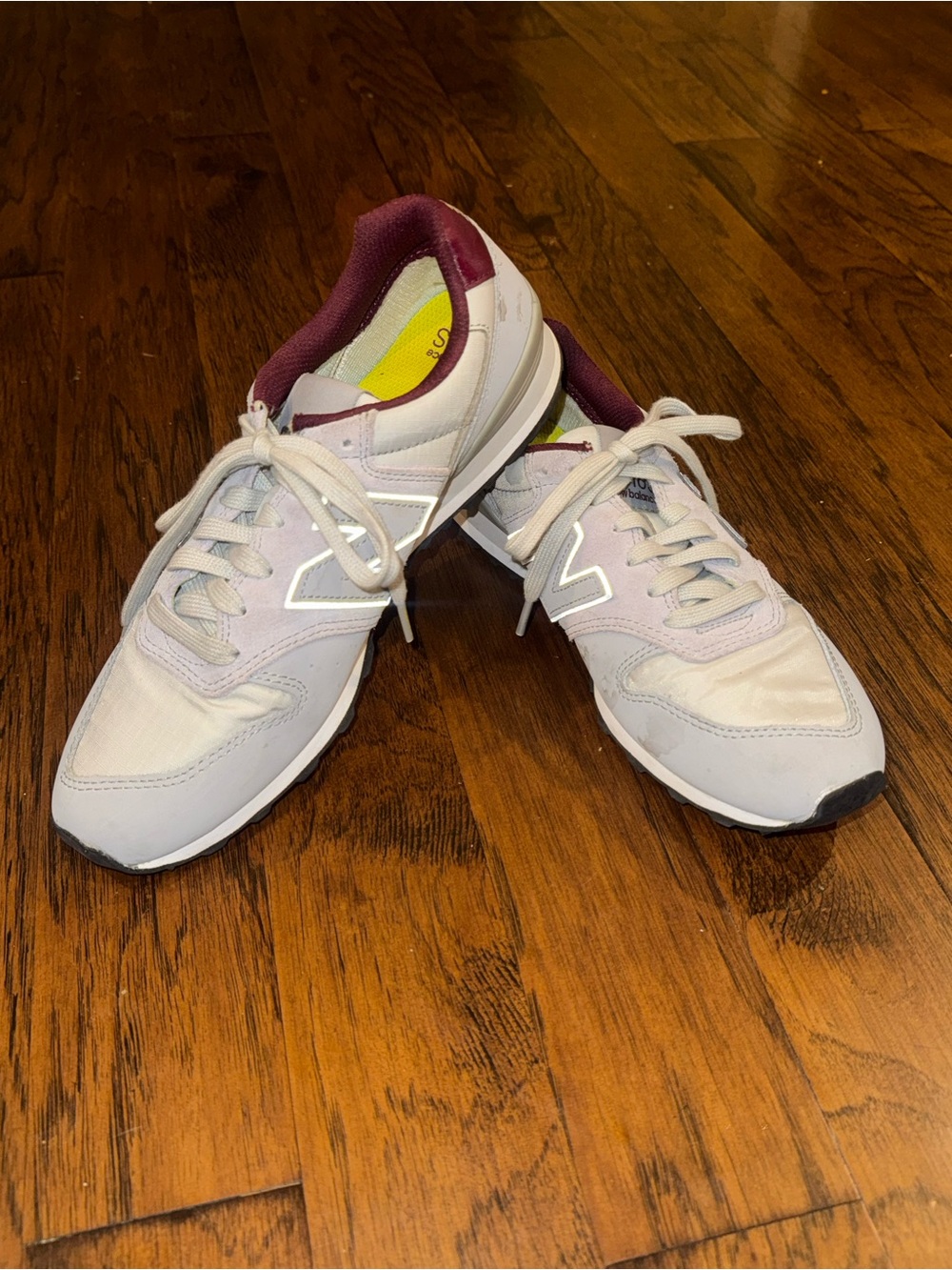 New Balance Women's Light Gray and Plum Retro Runner Sneakers “Worn Once”